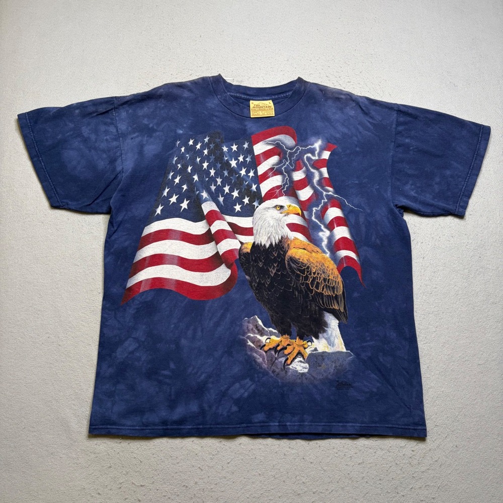 The Mountain T-Shirt Mens Large Eagle American Flag Y2K Graphic Tee USA Made